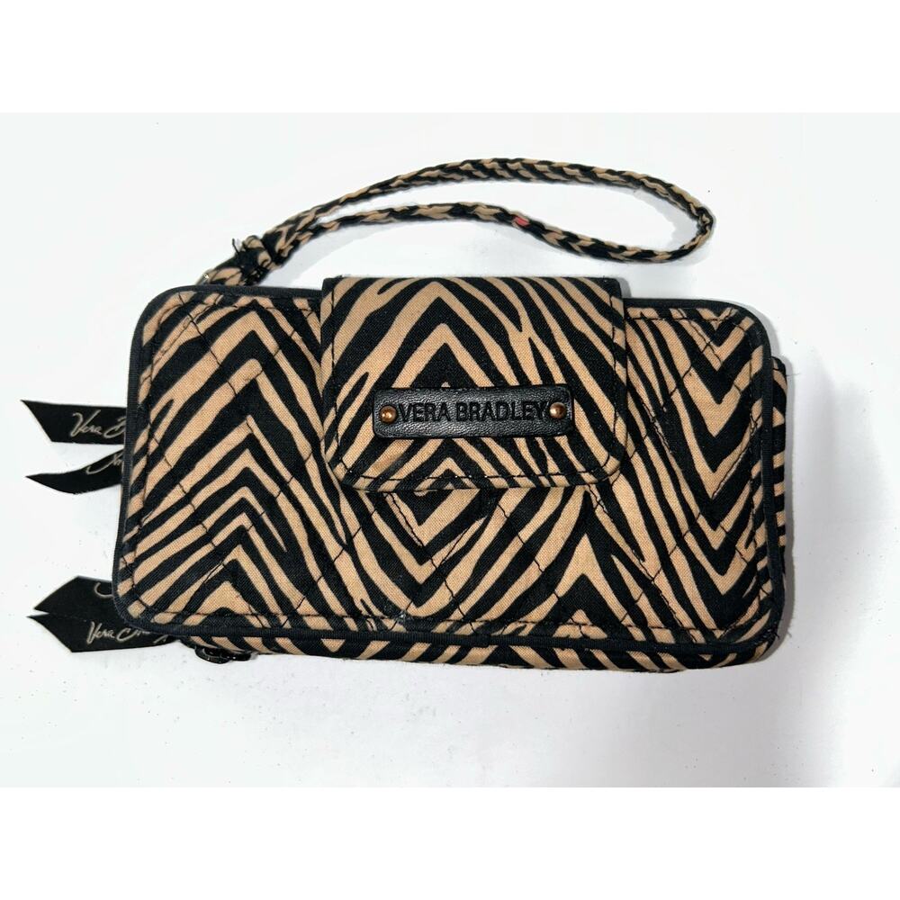 Vera Bradley Retired 2013 Jungle Stripe Pattern Black/Tan Phone Wallet Wristlet